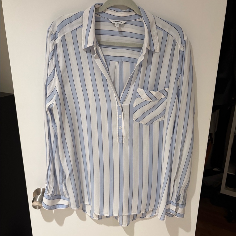 Express Blue and White Striped Button-Down Shirt